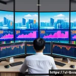 Home 22 리스크 관리 투자 전문가에게 배우기 - A professional Vietnamese investor sitting at a modern office desk surrounded by multiple digital sc...