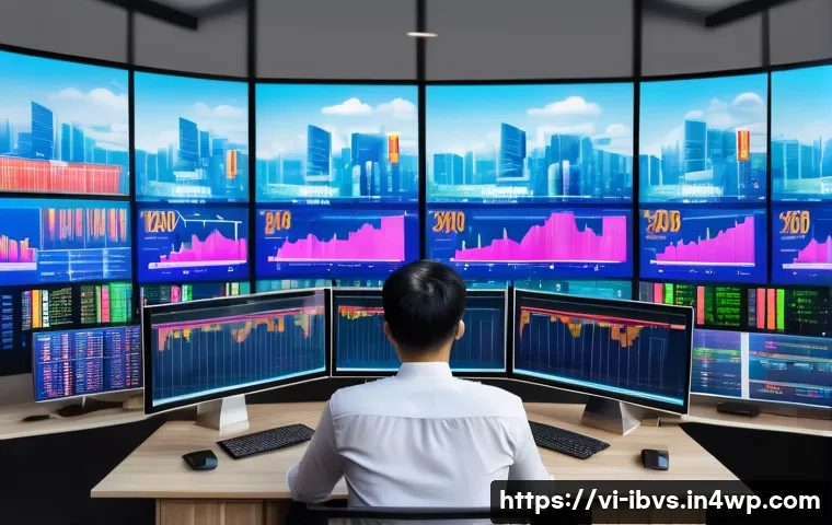 리스크 관리 투자 전문가에게 배우기 - A professional Vietnamese investor sitting at a modern office desk surrounded by multiple digital sc...