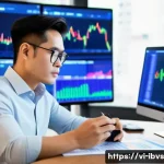 Home 21 리스크 관리 투자에 대한 포럼 토론 - A professional Vietnamese investor sitting at a modern desk in a bright office, analyzing multiple d...