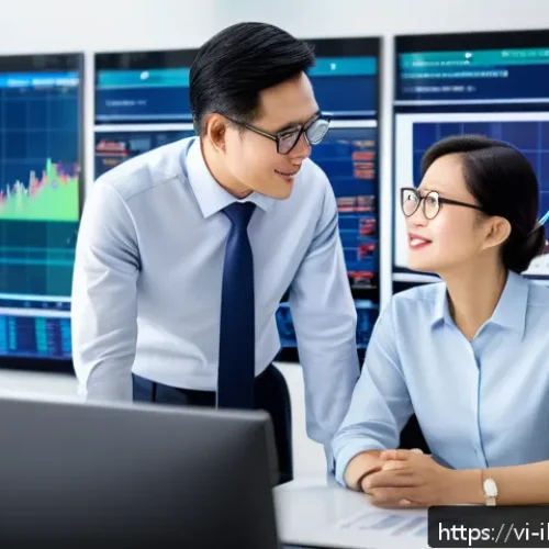 Home 17 리스크 관리 투자와 규제 대응 - A professional Vietnamese financial advisor consulting with a middle-aged investor in a modern offic...
